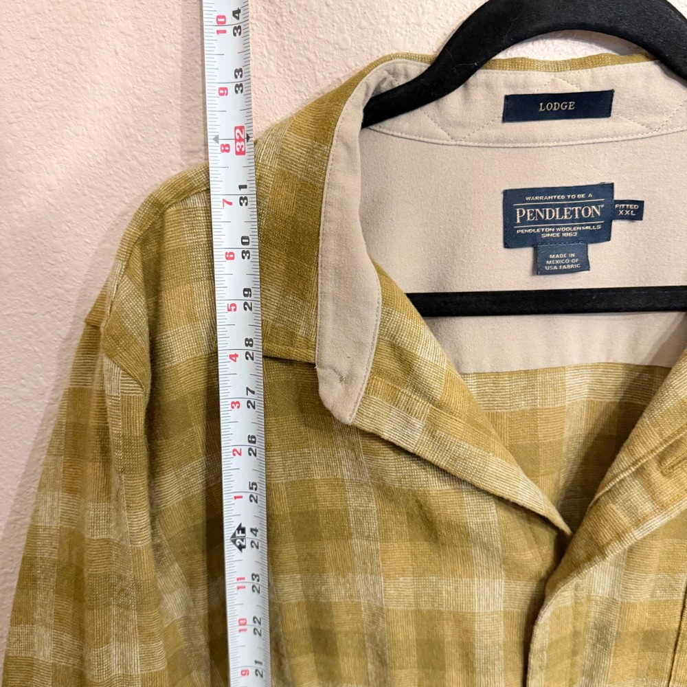 Pendleton Lodge Shirt M XXL Fitted Wool Plaid Long Sleeve Button Down Tan Gold - Picture 7 of 7
